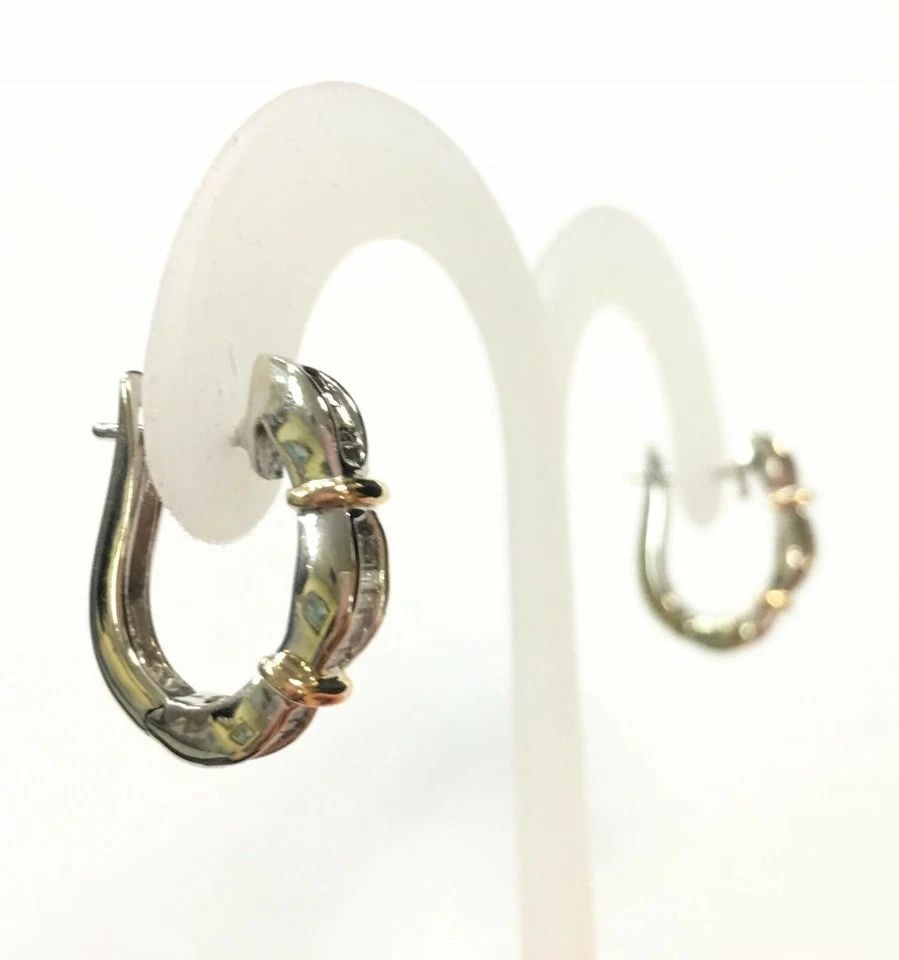 14K WHITE GOLD EARRINGS WITH YELLOW GOLD TRIM AND 1.0CTW BAGUETTE DIAMONDS 5.8G (1 of 1)