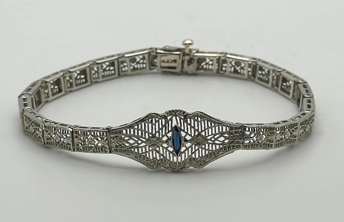14K WHITE GOLD ANTIQUE FILIGREE BRACELET 6.75" 7 GRAMS (1 of 2)