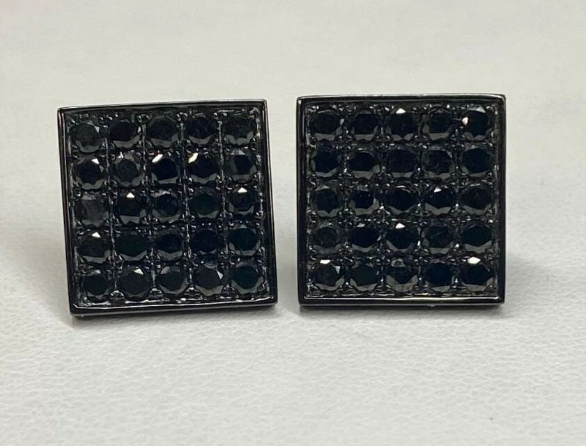 NEW 10K GOLD WITH BLACK RHODIUM EARRINGS WITH 2.5CTW BLACK DIAMONDS 4.6 GRAMS: 10K GOLD WITH BLACK RHODIUM EARRINGS WITH ROUND BLACK DIAMONDS NEW 10k gold with Black Rhodium Earrings with Round Black Diamonds NEW You are bidding on a new with defects 10k gold with Black Rhodium 