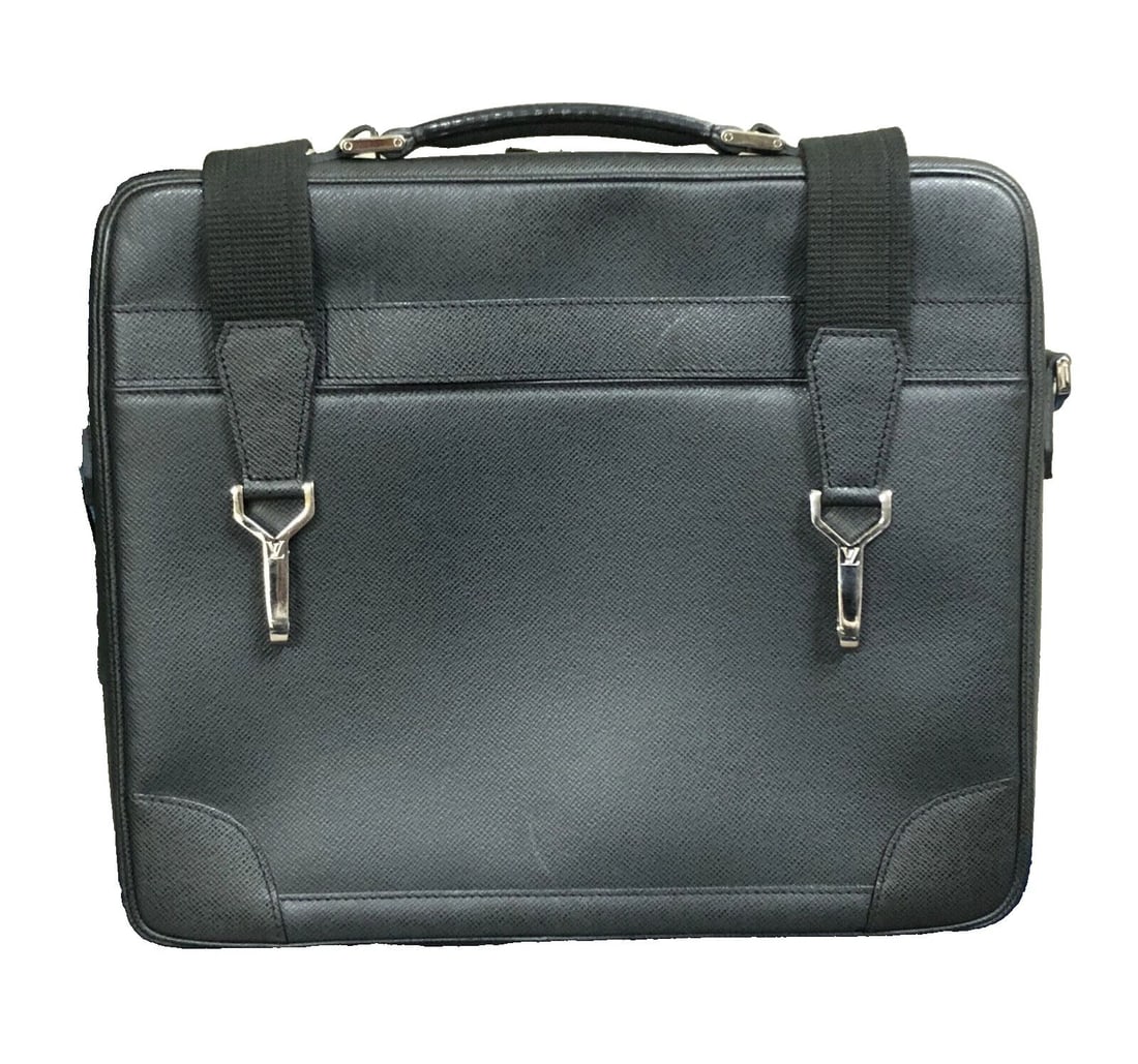 LOUIS VUITTON LEATHER BRIEFCASE BLACK MESSENGER SHOULDER LAPTOP BAG LV (1 of 2)