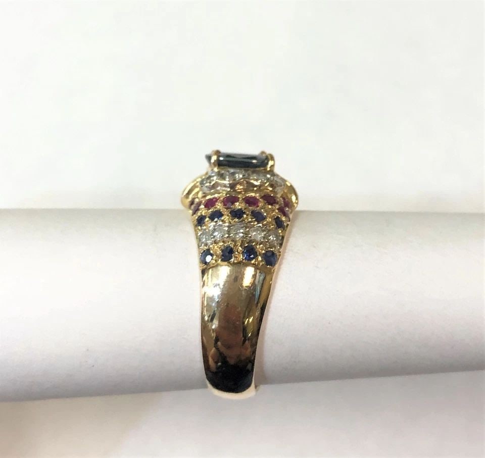 14K YELLOW GOLD RING WITH NATURAL SAPPHIRES RUBIES AND DIAMONDS (SIZE: 6.75) (1 of 1)