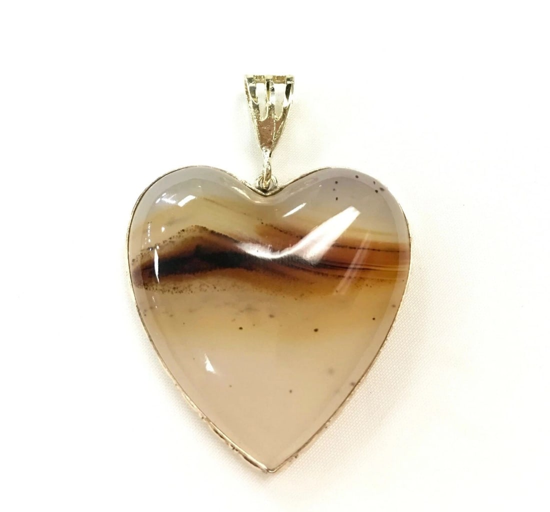 14K YELLOW GOLD MONTANA AGATE HEART PENDANT (MOUNTAIN SCENE) 12.7G (1 of 2)
