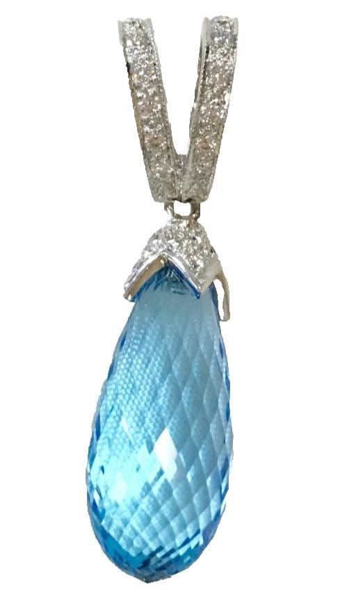 18K WHITE GOLD PENDANT, BLUE TOPAZ, 0.33CTW DIAMONDS (4 GRAMS): 18K WHITE GOLD PENDANT WITH DIAMONDS AND BLUE TOPAZ 18k White Gold Pendant with Diamonds and Blue Topaz You are bidding on a 18k White Gold Pendant with Diamonds and Blue Topaz. The Item has been full
