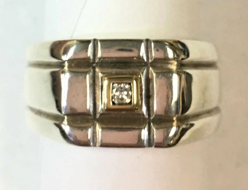 PETER LAM, STERLING SILVER RING, 18K GOLD WITH 0.04CT DIAMOND ( SIZE: 10 ) 16.2G (1 of 2)