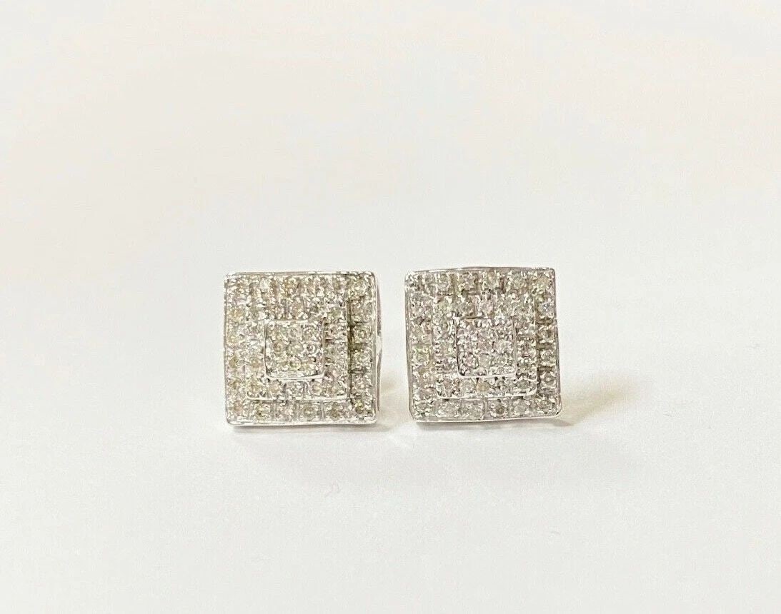 14K WHITE GOLD SQUARE EARRINGS WITH 0.50CTW NATURAL DIAMONDS 3.4G: 14K WHITE GOLD SQUARE EARRINGS WITH 1/2CT DIAMONDS 14k White Gold Square Earrings with 1/2CT Diamonds You are bidding on a pre-owned 14k White Gold Square Earrings with 1/2CT Diamonds. The earrings ha