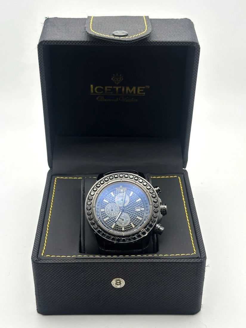 ICETIME CROWN 2 WATCH 49MM WITH 5CTS OF BLACK DIAMONDS 49MM CASE (1 of 2)