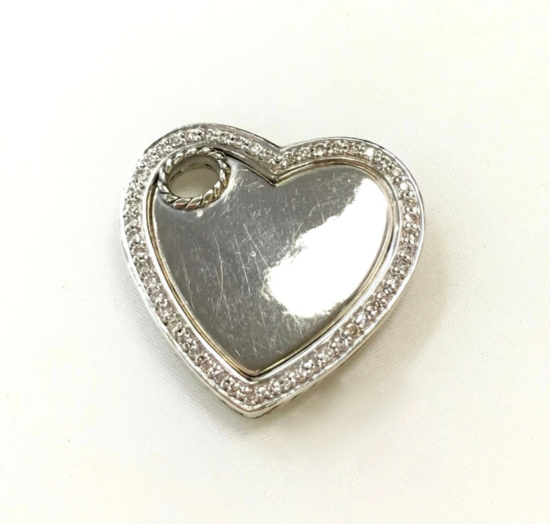 DAVID YURMAN SILVER AND DIAMOND CABLE HEART PENDANT (MISSING BAIL) (1 of 2)