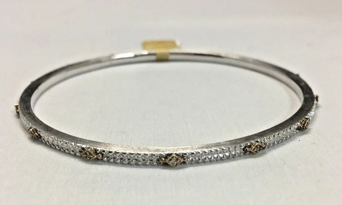GABRIEL & CO BANGLE 925 STERLING SILVER 18K GOLD WITH 14 DIAMONDS 15.6G (1 of 2)