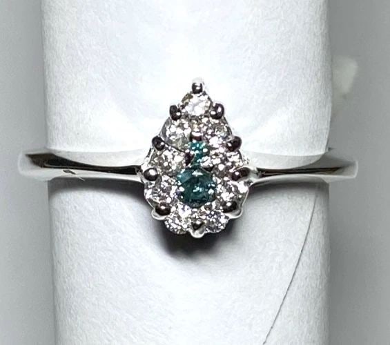 NEW 14K WHITE GOLD PEAR RING, 0.33CTW BLUE/WHITE DIAMONDS (SIZE 6.5) 2.8 GRAM: WOMEN'S 14K WHITE GOLD PEAR SHAPE RING WITH BLUE AND WHITE DIAMONDS (SIZE 6.5) Women's 14k White Gold Pear Shape Ring with Blue and White Diamonds (Size 6.5) You are bidding on a new with tags Women's