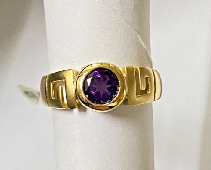 NEW 14K GOLD GREEK STYLE RING WITH 6MM AMETHYST (SIZE 6.5) 3.2 GRAMS (1 of 2)