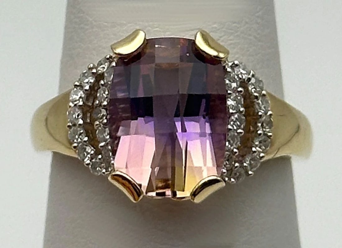 10K YELLOW GOLD RING WITH AMETRINE, 0.24CTW DIAMONDS (SIZE 7.25) 3.9 GRAMS (1 of 2)