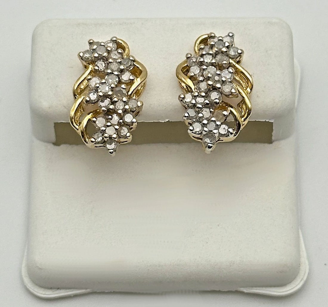 10K GOLD GRAPE CLUSTER STYLE EARRINGS WITH 0.96CTW NATURAL DIAMONDS 3.2 GRAMS (1 of 2)