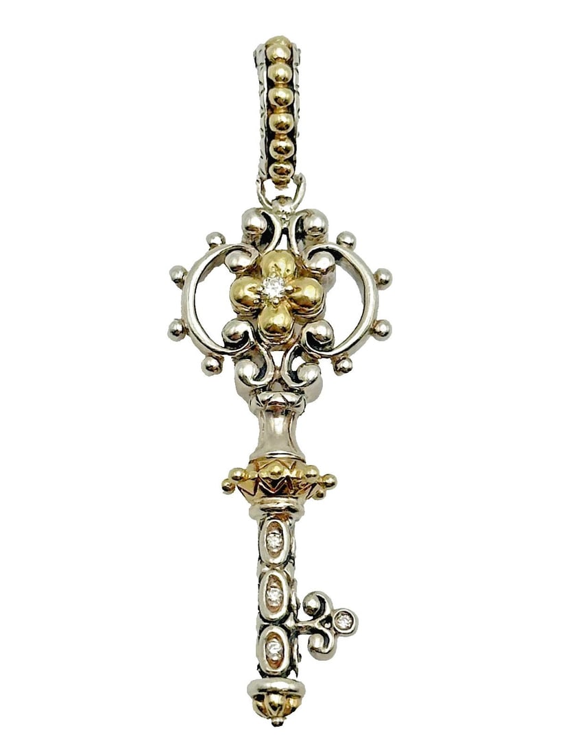 BARBARA BIXBY SILVER KEY PENDANT WITH 18K GOLD ACCENTS AND 0.04CTS OF DIAMONDS (1 of 2)