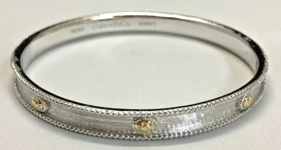 GABRIEL & CO 925 STERLING SILVER BANGLE BRACELET, 18K GOLD ACCENTS ( 27.7G ) (1 of 2)