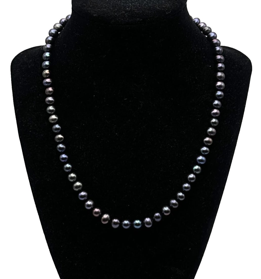BLACK/PURPLE FRESH WATER CULTURED PEARL NECKLACE 7MM WIDE, 14K GOLD CLASP 18" (1 of 2)