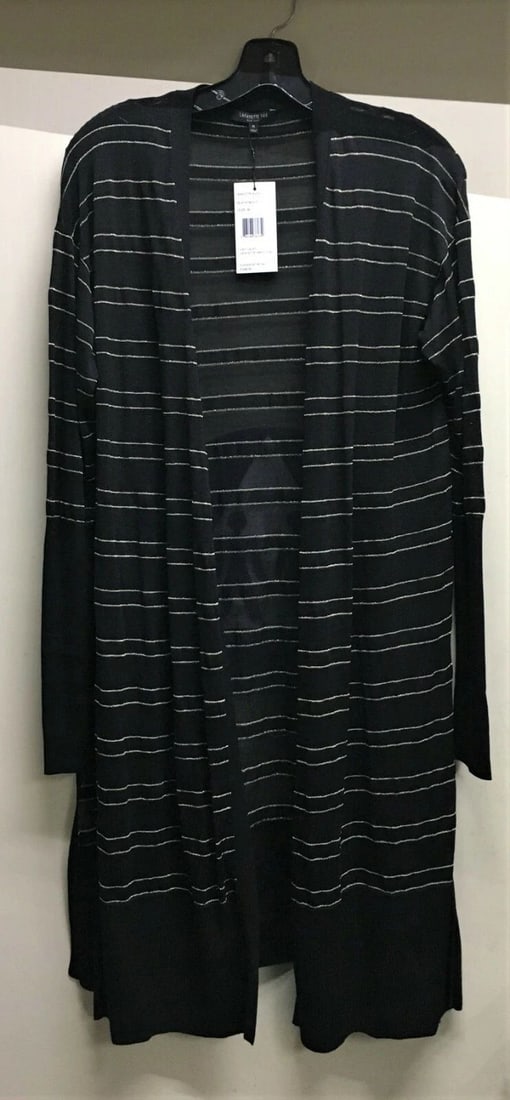 LAFAYETTE 148 WOMAN'S THIN OVER CLOAK TRANSPARENT BLACK WITH GOLD STRIPES (1 of 2)
