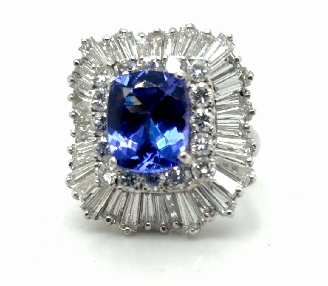 4.0CT TANZANITE AND 5.00CT TW DIAMOND TRANSFORMABLE RING/PENDANT 2 RING SHANKS (1 of 2)