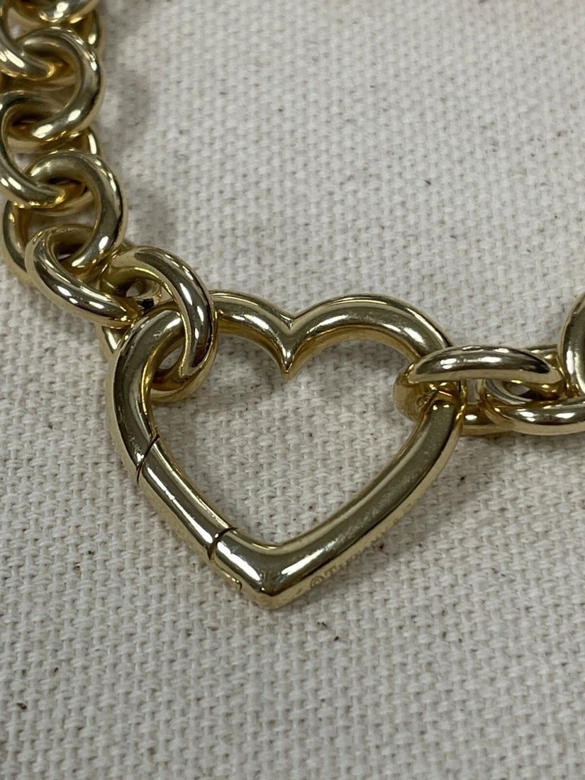 RARE • TIFFANY & CO. 18K GOLD ROUND LINK HEART CLASP BRACELET 7.4?? - 43.3 GRAMS (1 of 2)