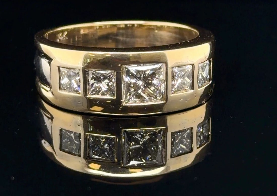 1.00CT NATURAL PRINCESS CUT DIAMOND RING W/ .90 TCW ACCENT DIAMONDS IN 14KY GOLD (1 of 2)