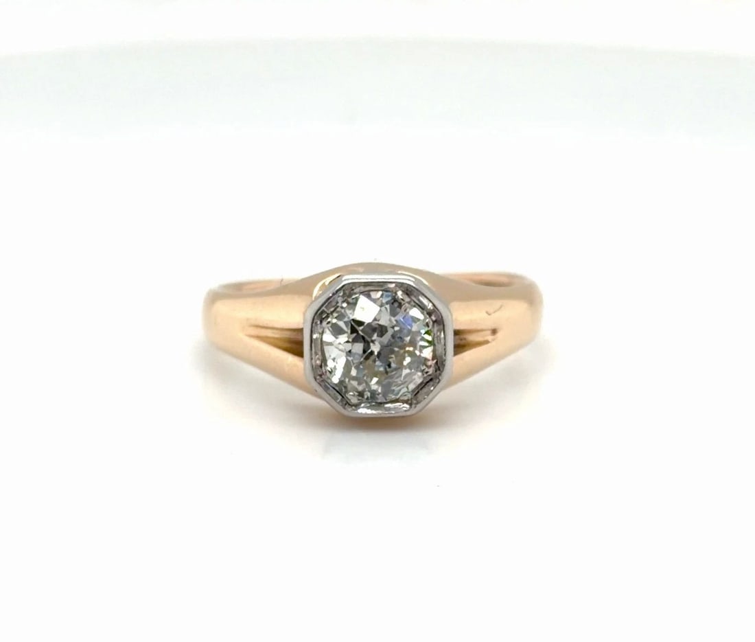 1.00CT CUSHION CUT NATURAL DIAMOND H- VS2 RING IN 14KT YELLOW GOLD AND PLATINUM (1 of 2)