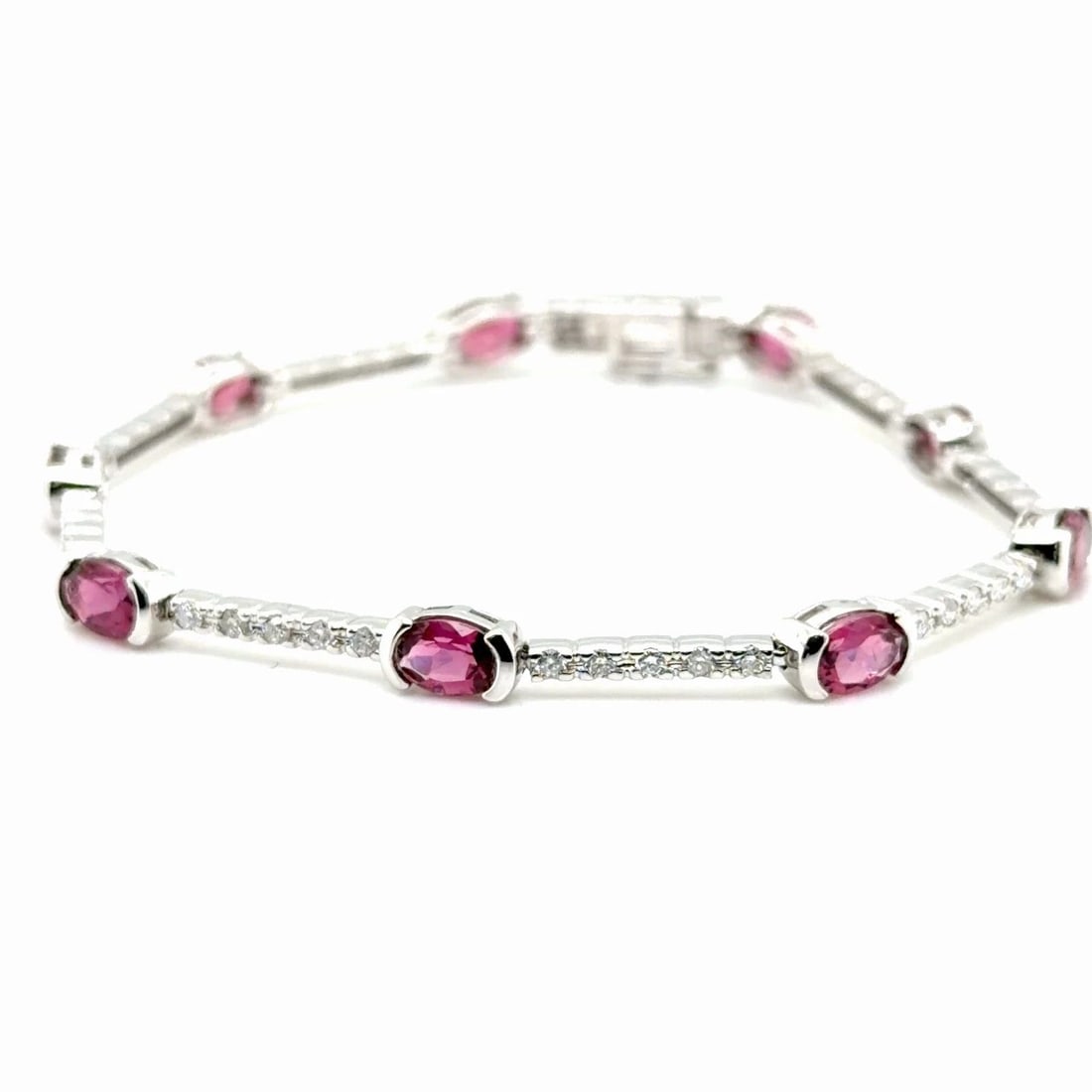 14CT WHITE GOLD 3.4CT PINK TOURMALINE AND DIAMOND BRACELET (1 of 2)