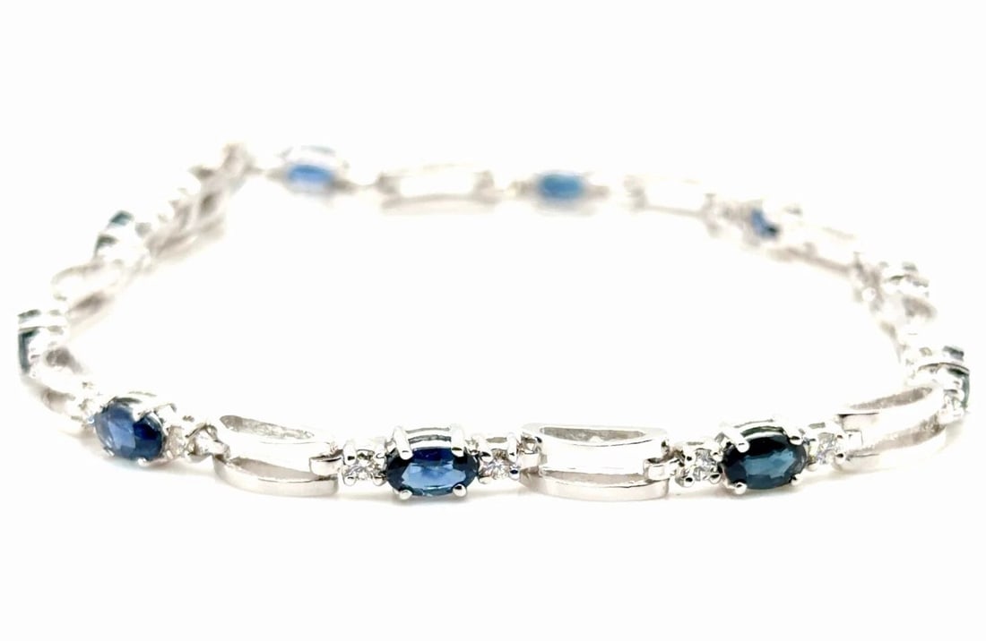 BLUE SAPPHIRE & DIAMOND BRACELET IN 14K WHITE GOLD (1 of 2)
