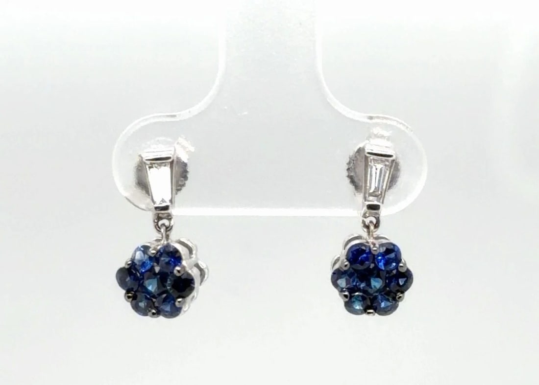 .7CT NATURAL BLUE SAPPHIRE AND .3CT DIAMOND EARRINGS IN 18K WHITE GOLD (1 of 2)
