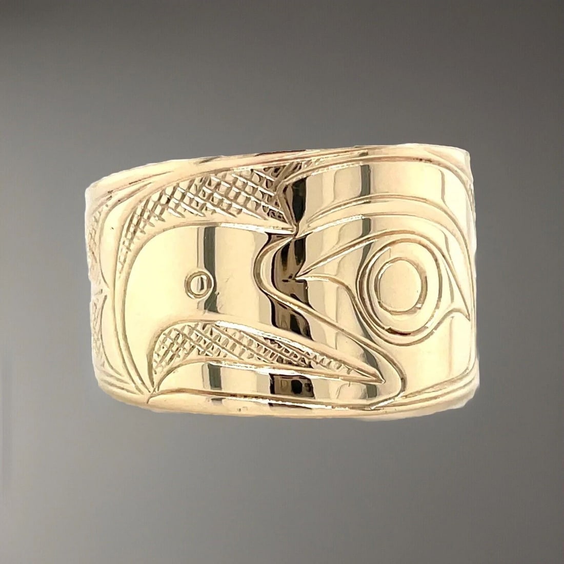 NORTHWEST NATIVE EAGLE WIDE RING IN 13K YELLOW GOLD (1 of 2)