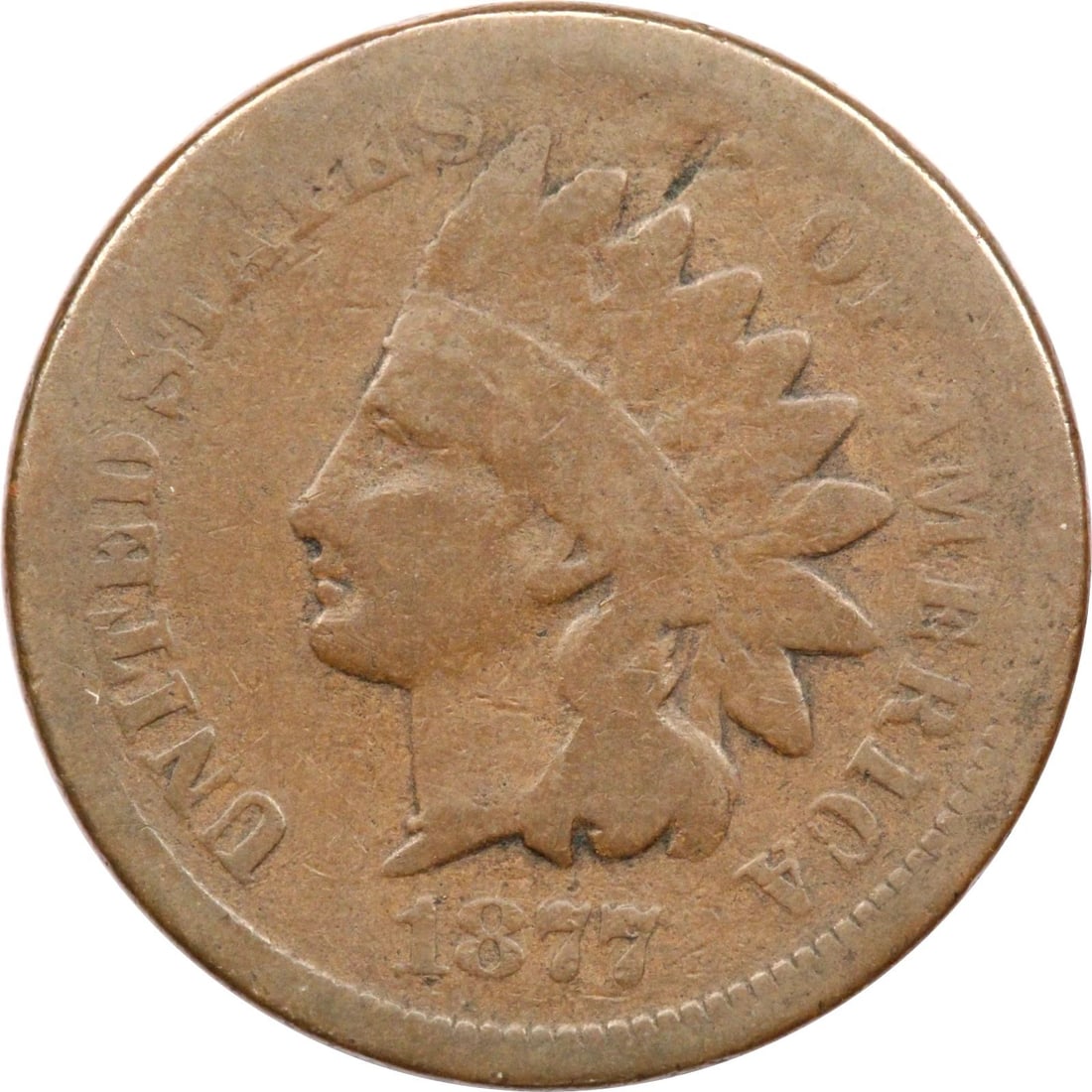 KEY DATE 1877 INDIAN HEAD CENT 1C, GOOD G+, MINOR SCRATCH (1 of 2)