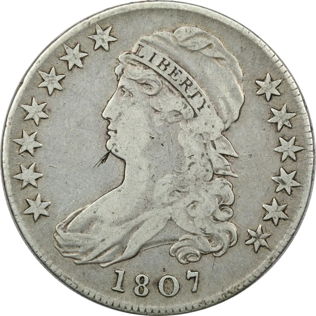 1807 50/20 CAPPED BUST HALF DOLLAR 50C, VERY FINE VF, SCRATCHED (1 of 2)