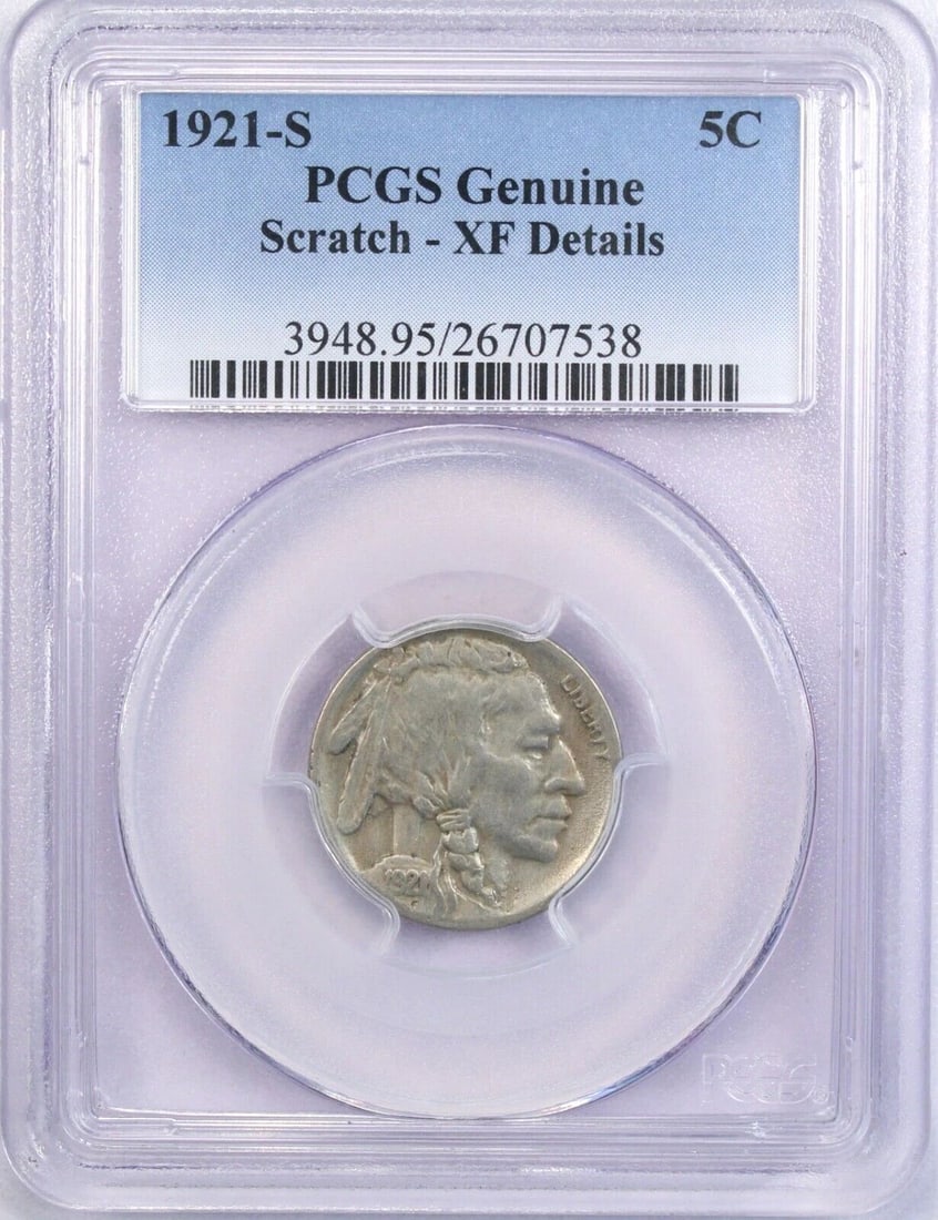 1921-S BUFFALO NICKEL 5C, PCGS XF DETAILS, SCRATCH. EXTREMELY FINE (1 of 2)