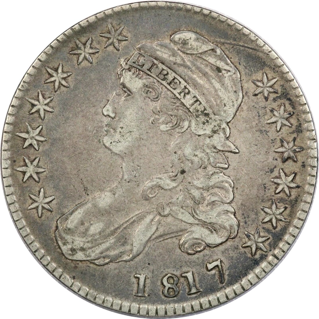 1817 SINGLE LEAF O-106A CAPPED BUST HALF DOLLAR 50C, VERY FINE VF+ (1 of 2)