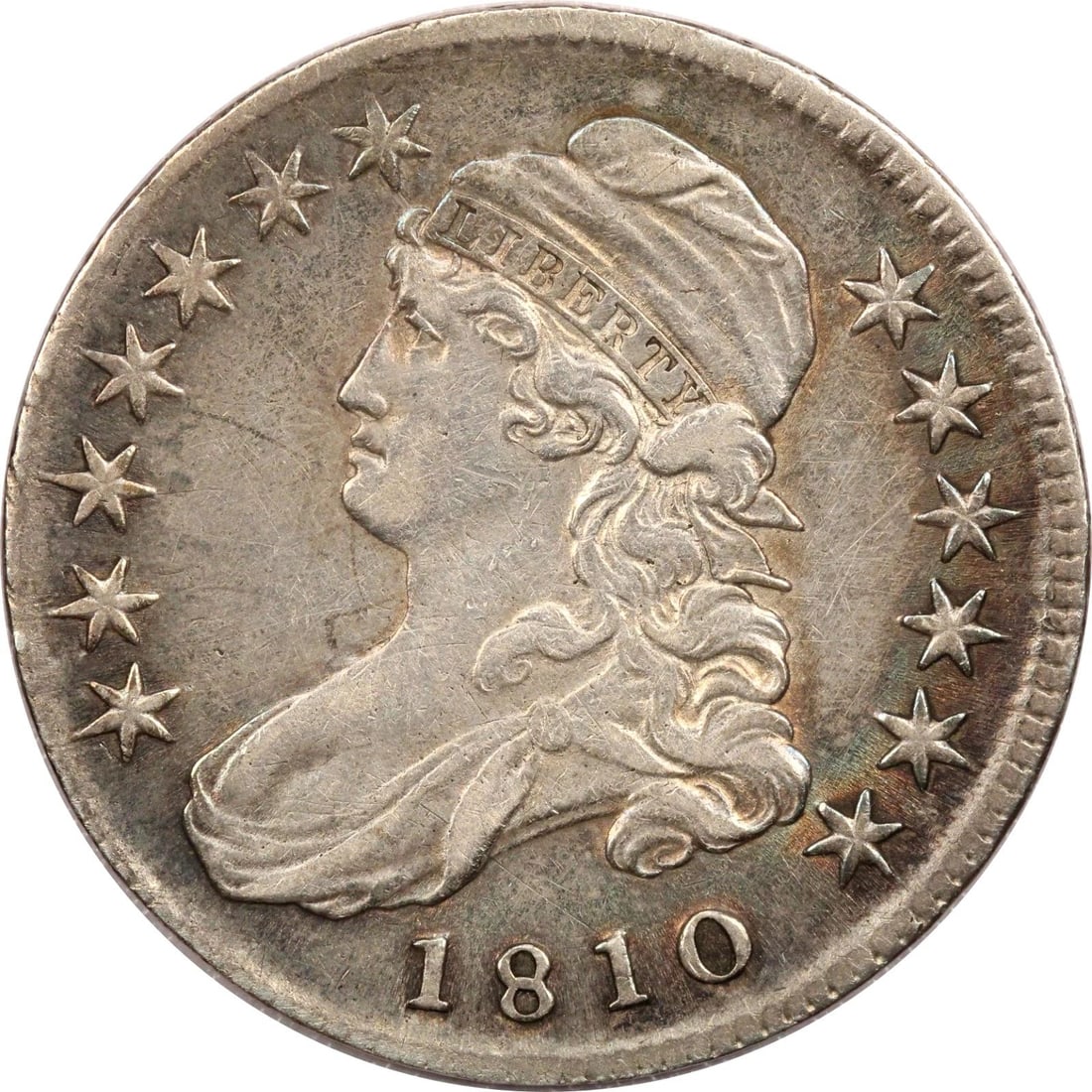 1810 CAPPED BUST HALF DOLLAR 50C, EXTREMELY FINE XF, CLEANED & TONED (1 of 2)