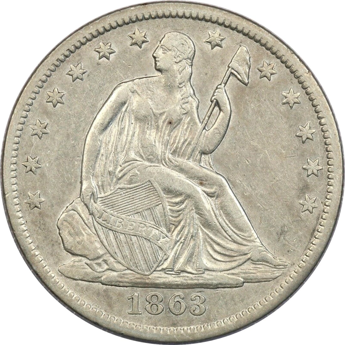 1863-S SEATED LIBERTY HALF DOLLAR 50C, ABOUT UNCIRCULATED AU (1 of 2)