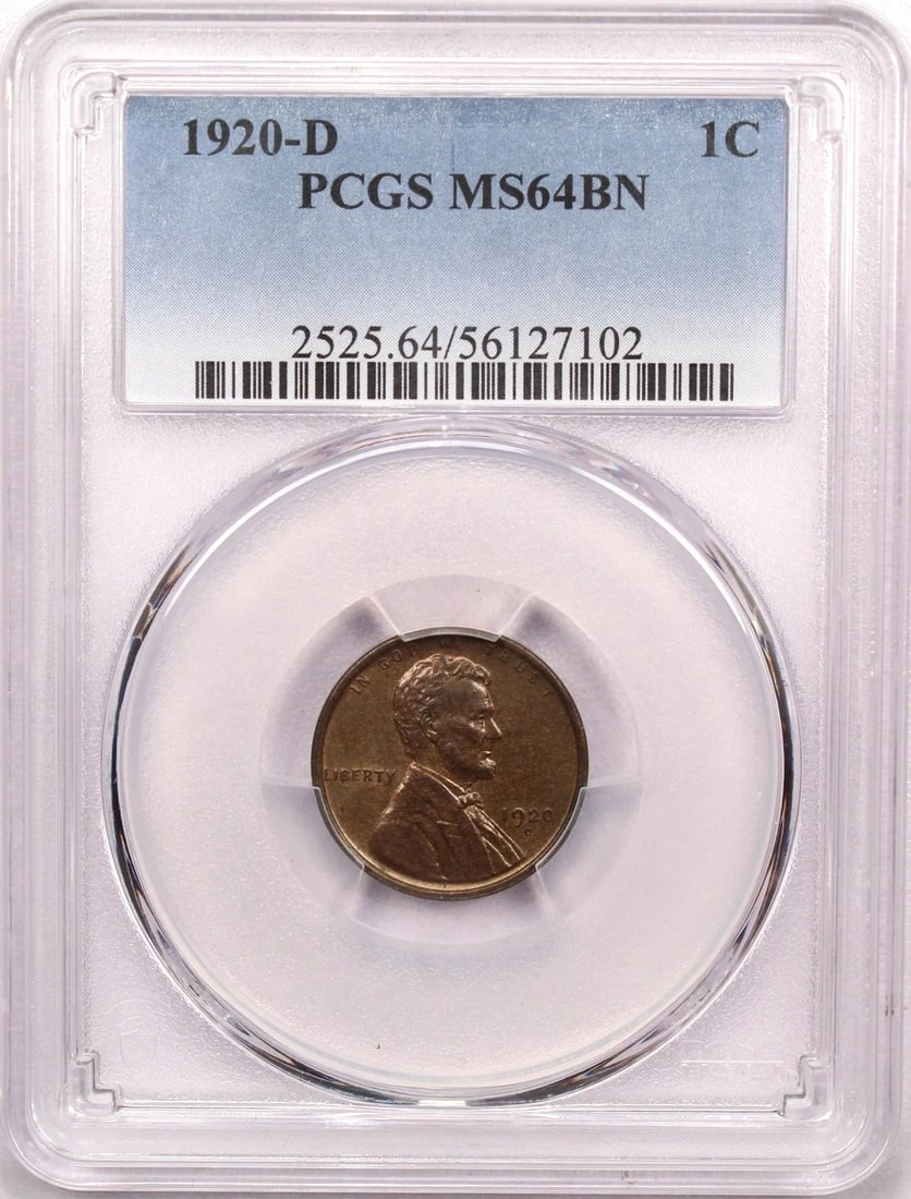 1920-D LINCOLN WHEAT CENT 1C, PCGS MS64BN BROWN, CHOICE UNCIRCULATED BU (1 of 2)