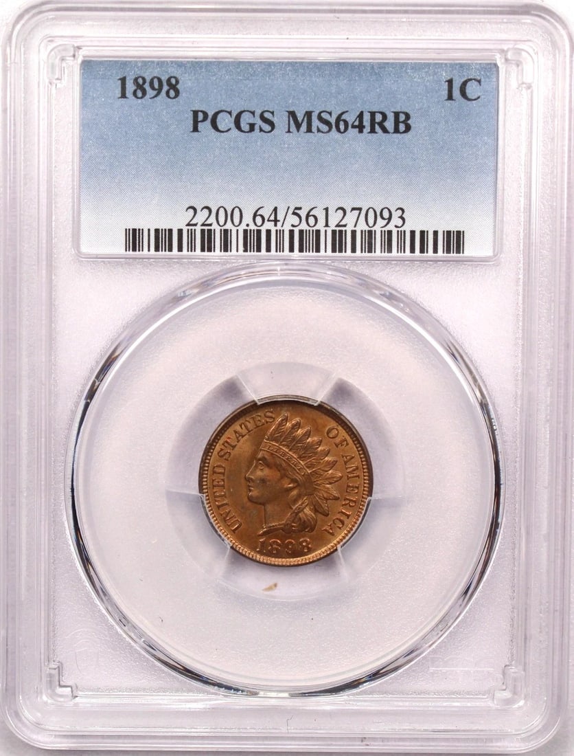 1898 INDIAN HEAD CENT 1C, PCGS MS64RB, MOSTLY RED! CHOICE UNCIRCULATED BU (1 of 2)