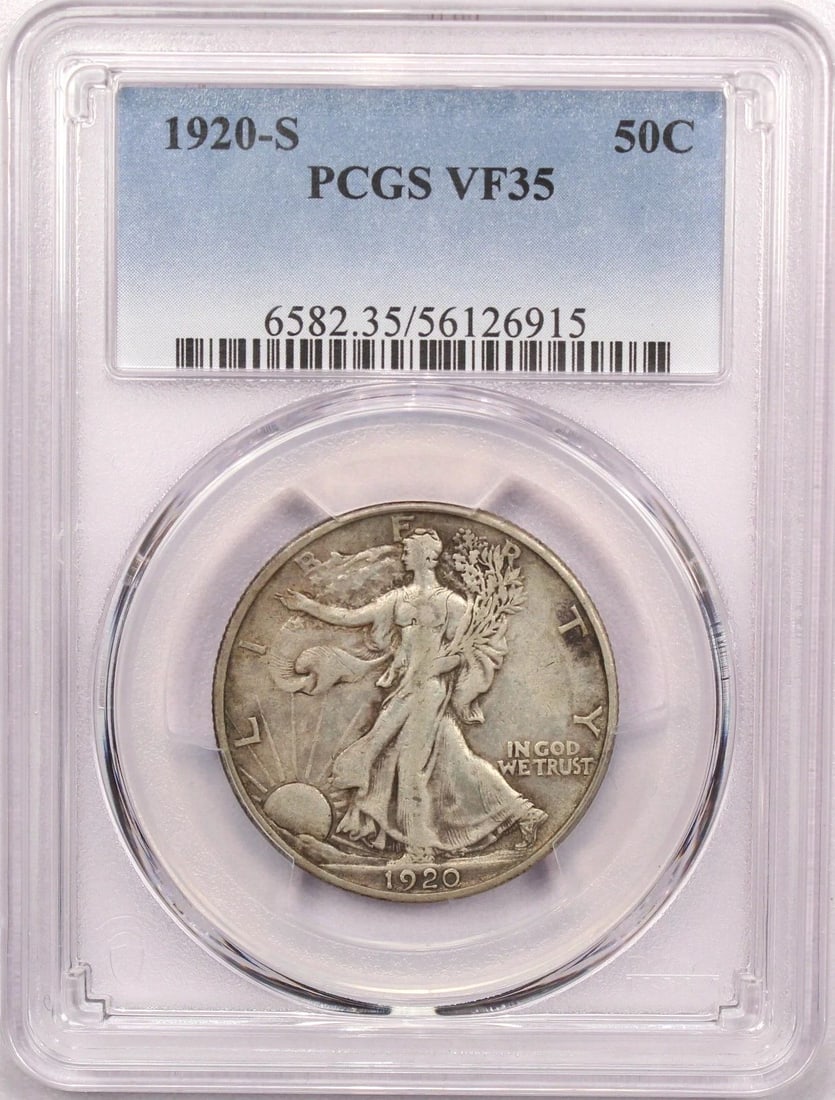1920-S WALKING LIBERTY HALF DOLLAR 50C, PCGS VF35, VERY FINE: 1920-S WALKING LIBERTY HALF DOLLAR 50C, PCGS VF35, VERY FINE 1920-S Walking Liberty Half Dollar 50C, PCGS VF35, Very Fine