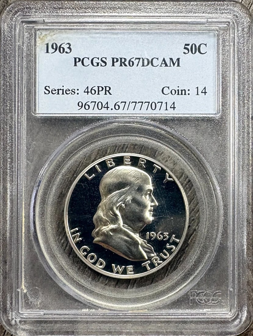1963 PROOF FRANKLIN HALF DOLLAR 50C, PCGS PR67DCAM DEEP CAMEO (1 of 2)