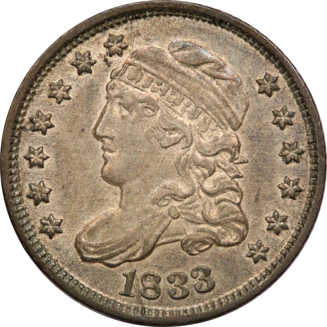 1833 CAPPED BUST HALF DIME H10C, ABOUT UNCIRCULATED AU, CLEANED & TONED (1 of 2)
