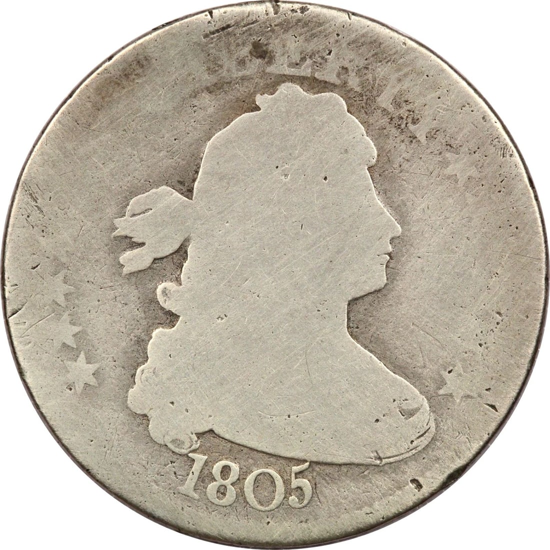 1805 DRAPED BUST QUARTER 25C, ABOUT GOOD AG, CLEANED (1 of 2)