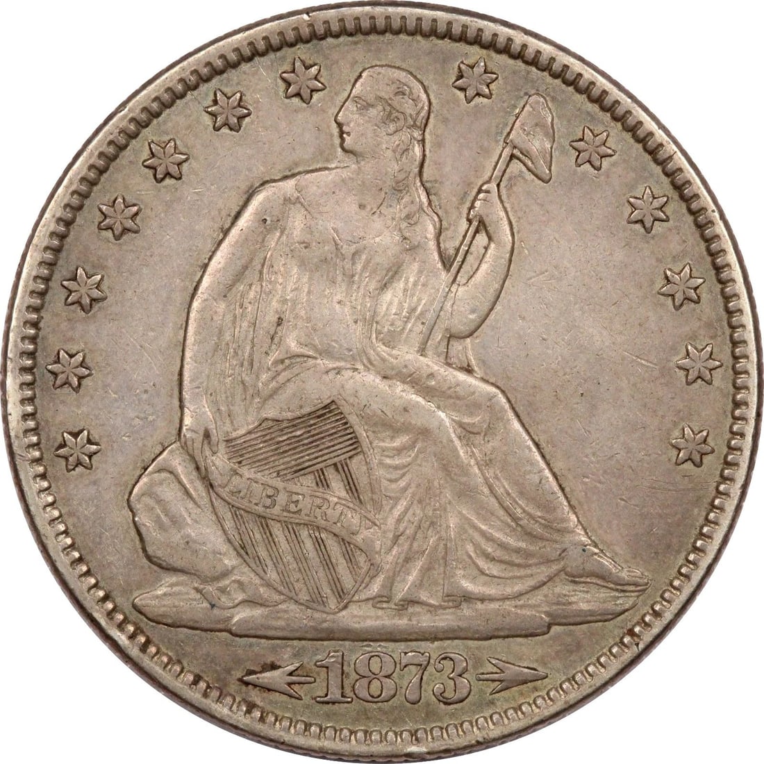 1873 ARROWS SEATED LIBERTY HALF DOLLAR 50C, EXTREMELY FINE XF+ (1 of 2)