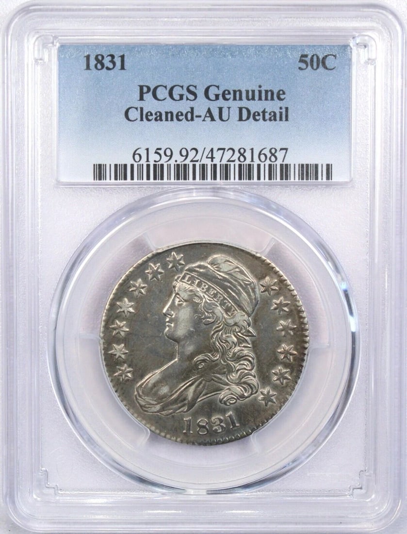 1831 CAPPED BUST HALF DOLLAR 50C, PCGS AU DETAIL CLEANED, ABOUT UNCIRCULATED (1 of 2)