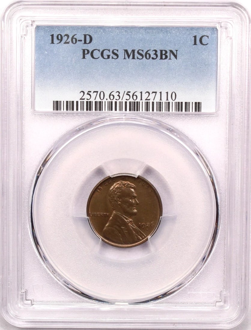 1926-D LINCOLN WHEAT CENT 1C, PCGS MS63BN BROWN, UNCIRCULATED BU (1 of 2)