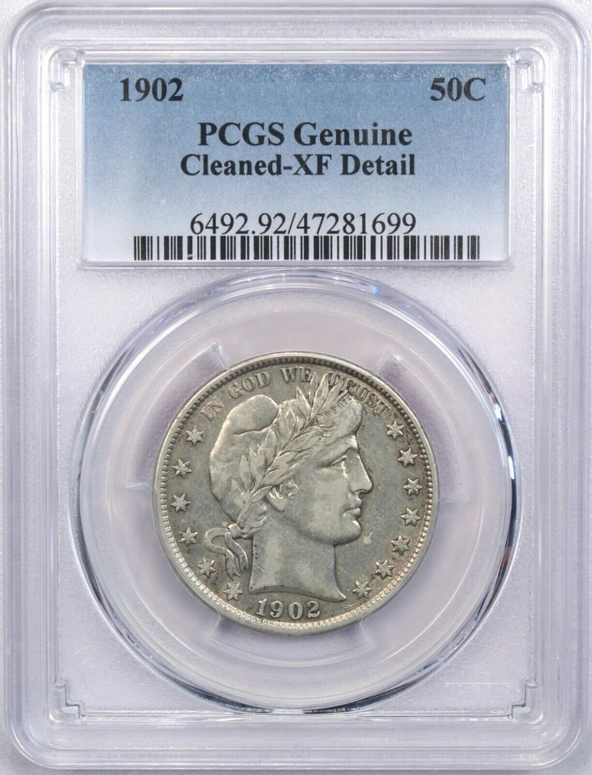 1902 BARBER HALF DOLLAR 50C, PCGS XF DETAIL CLEANED, EXTREMELY FINE (1 of 2)