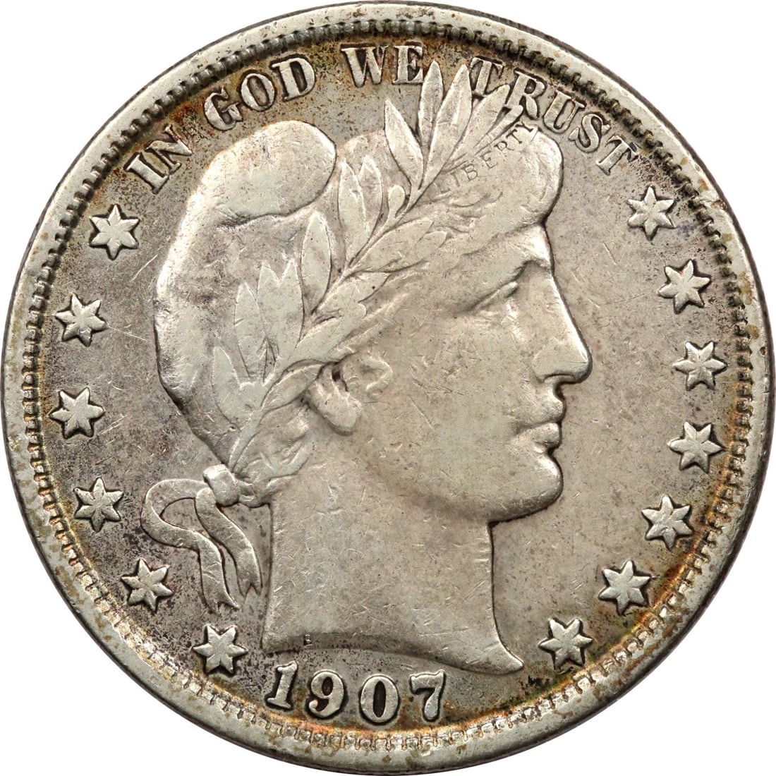1907-S BARBER HALF DOLLAR 50C, VERY FINE VF, CLEANED (1 of 2)