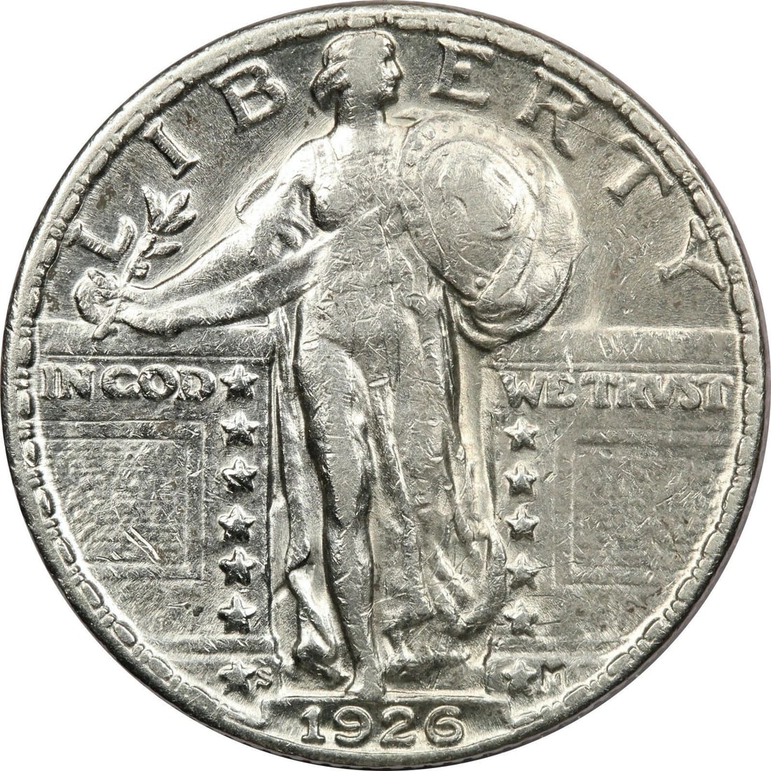 1926-S STANDING LIBERTY QUARTER 25C, ABOUT UNCIRCULATED AU, CLEANED (1 of 2)