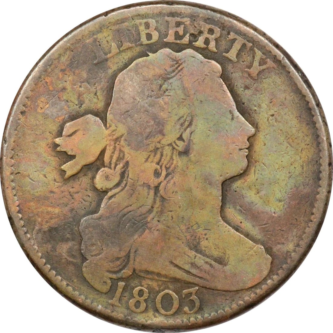1803 SM. DATE SM. FRACTION DRAPED BUST LARGE CENT 1C, FINE F, LIGHTLY CLEANED (1 of 2)