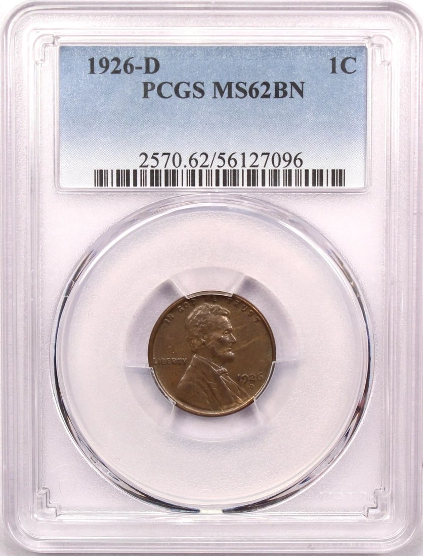 1926-D LINCOLN WHEAT CENT 1C, PCGS MS62BN, UNCIRCULATED BU, BROWN (1 of 2)