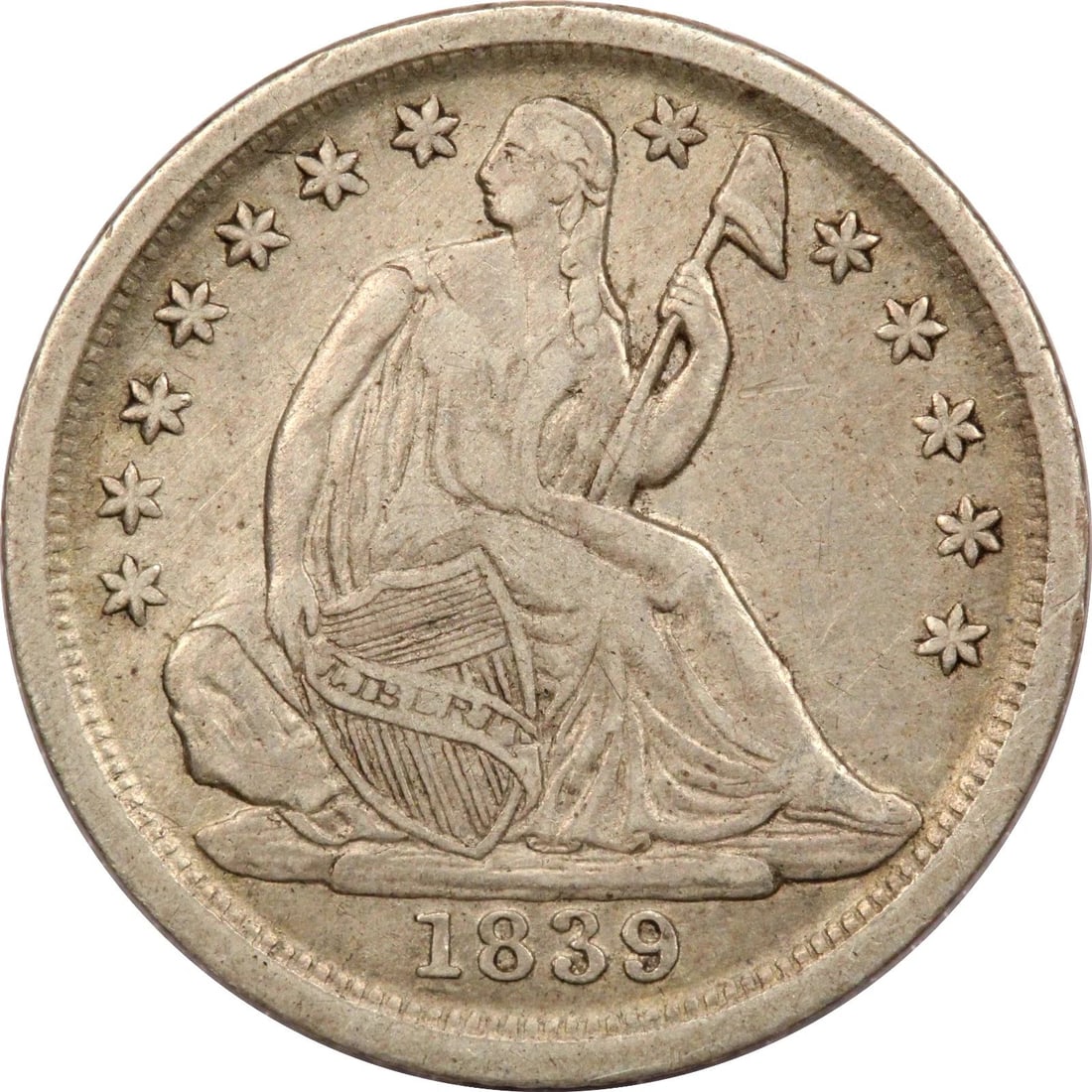 1839-O NO DRAPERY SEATED LIBERTY HALF DIME H10C, VERY FINE VF+: 1839-O NO DRAPERY SEATED LIBERTY HALF DIME H10C, VERY FINE VF+ 1839-O No Drapery Seated Liberty Half Dime H10C, Very Fine VF+ THE ITEM(S) IN THE PHOTO(S) IS THE EXACT ITEM(S) YOU WILL RECEIVE!