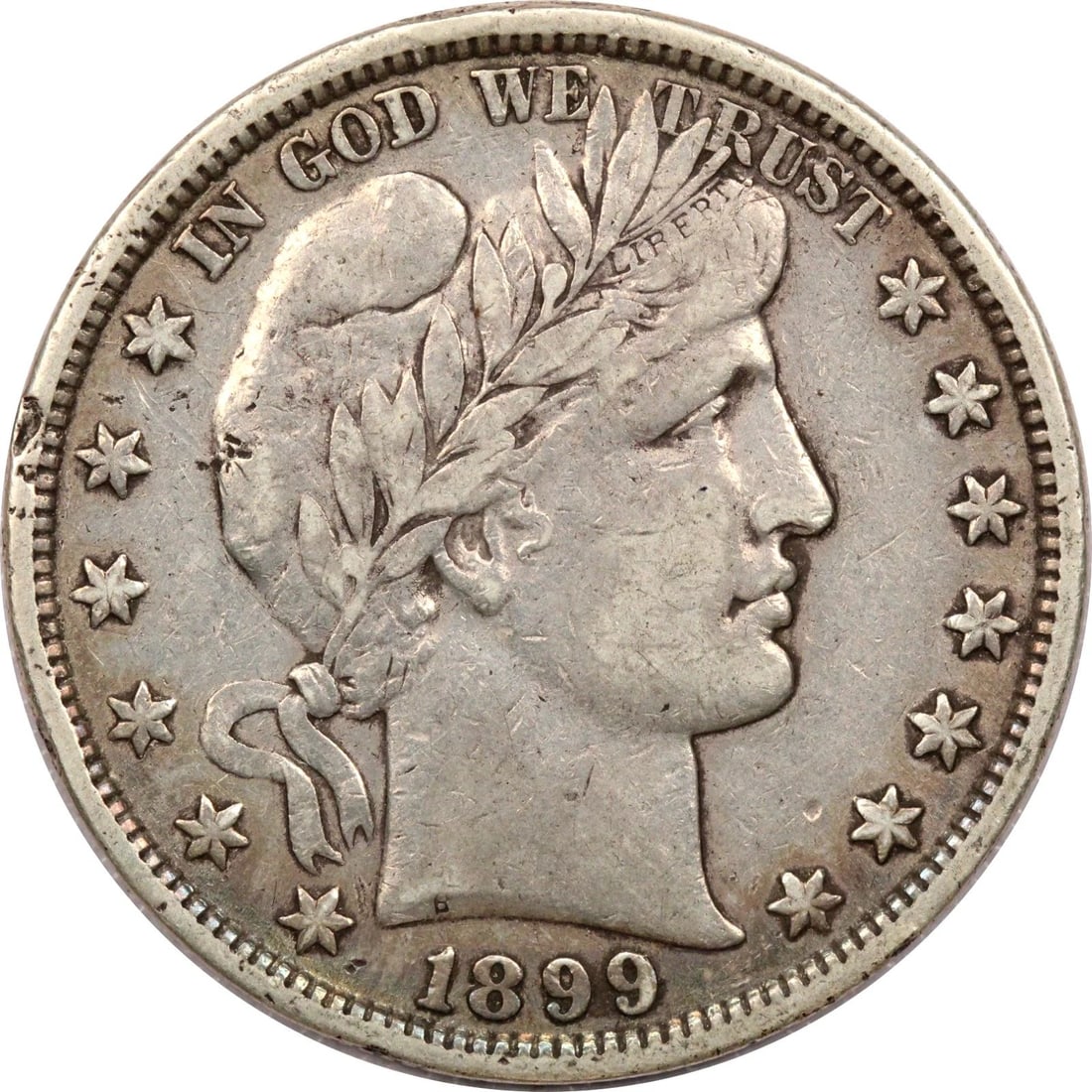 1899 BARBER HALF DOLLAR 50C, EXTREMELY FINE XF, RIM DAMAGE (1 of 2)